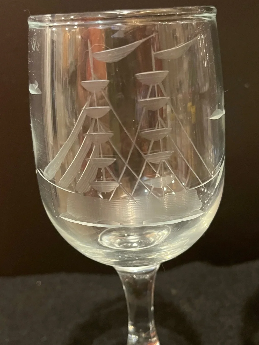Javit Clipper Ship Collection Wine Glasses Fine Cut Etched Nautical Pattern